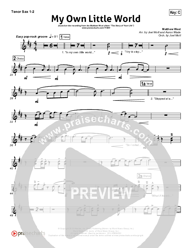 My Own Little World Tenor Sax 1/2 (Matthew West)