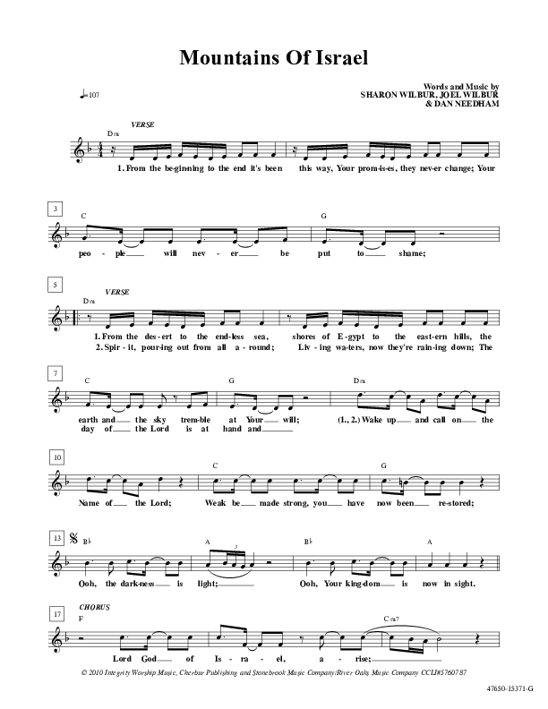 Mountains Of Israel Lead Sheet (Paul Wilbur)