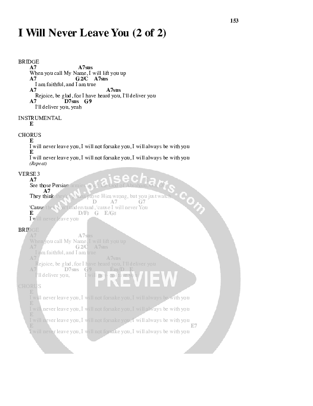 I Will Never Leave You Chords & Lyrics (Paul Wilbur / Sharon Wilbur)