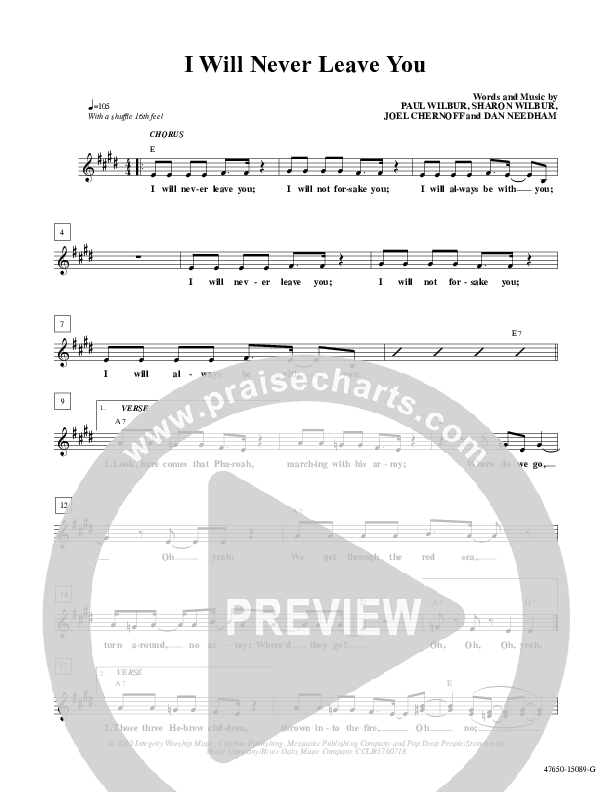 I Will Never Leave You Lead Sheet (Paul Wilbur / Sharon Wilbur)