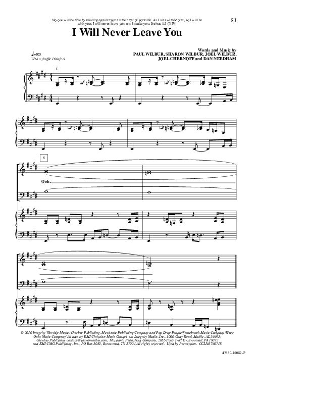 I Will Never Leave You Lead & Piano (Paul Wilbur / Sharon Wilbur)