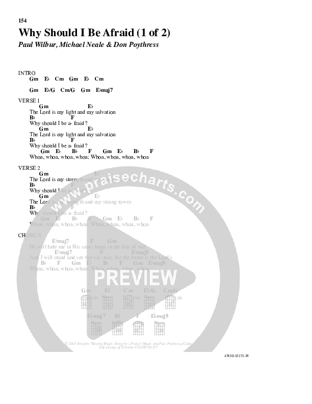 Why Should I Be Afraid Chord Chart (Paul Wilbur)