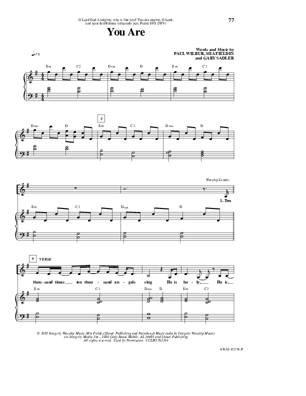 You Are Piano/Vocal (Paul Wilbur)