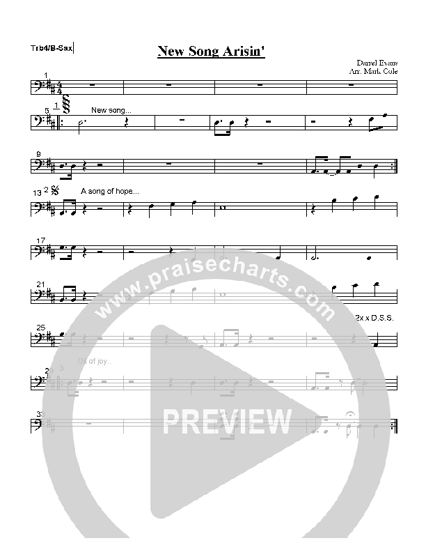 New Song Arising Trombone 4/Bari Sax (Darrell Evans)