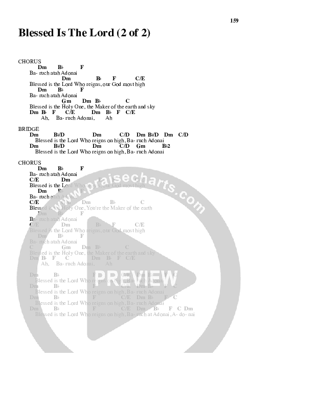 Blessed Is The Lord Chord Chart (Paul Wilbur)