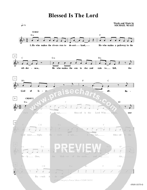 Blessed Is The Lord Lead Sheet (Paul Wilbur)
