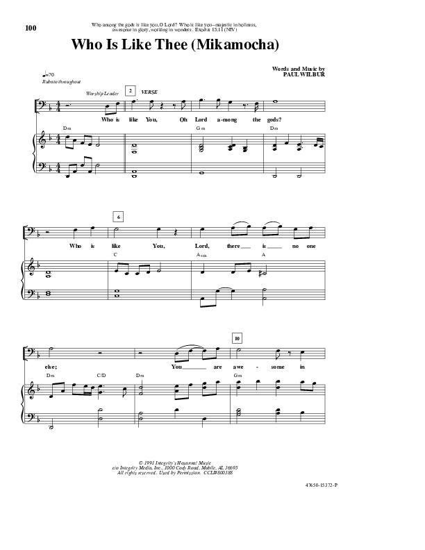 Who Is Like Thee (Mikamocha) Lead & Piano (Paul Wilbur)