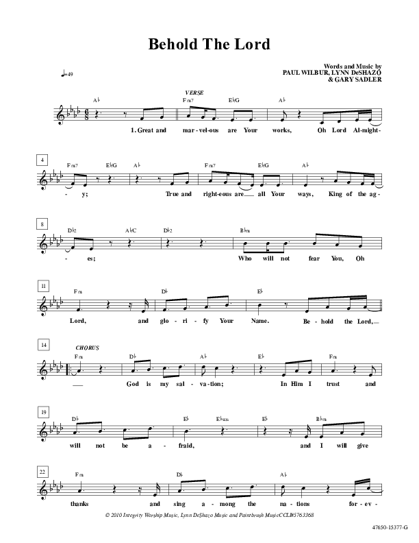 Behold The Lord Lead Sheet (Paul Wilbur)