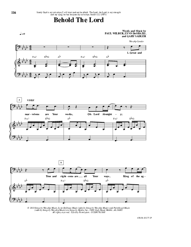 Behold The Lord Lead & Piano (Paul Wilbur)