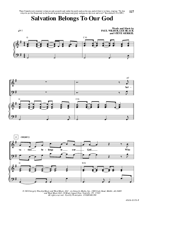 Salvation Belongs To Our God Piano/Vocal & Lead (Paul Wilbur)