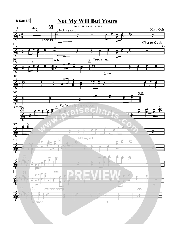 Not My Will But Yours Tenor Sax 1/2 (Mark Cole)