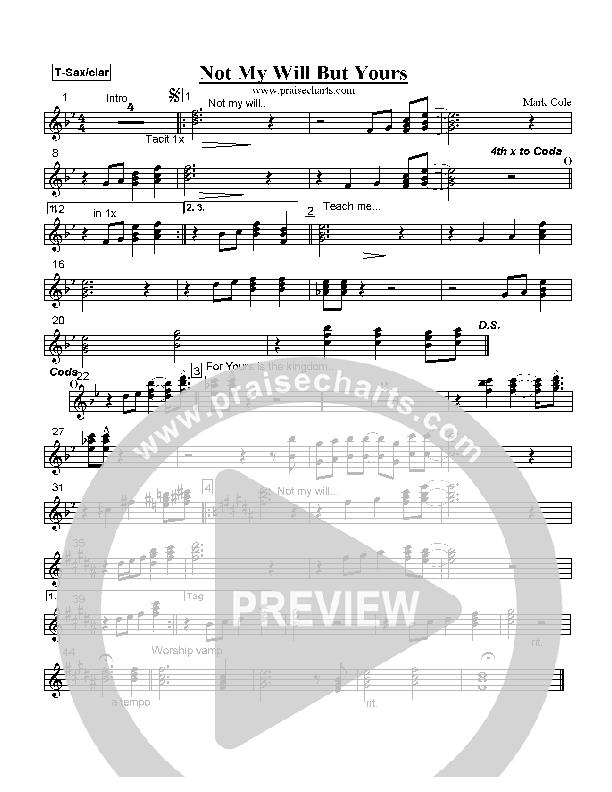 Not My Will But Yours Tenor Sax/Clarinet (Mark Cole)