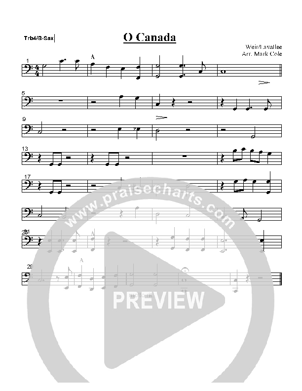 O Canada Trombone 4/Bari Sax (Mark Cole)