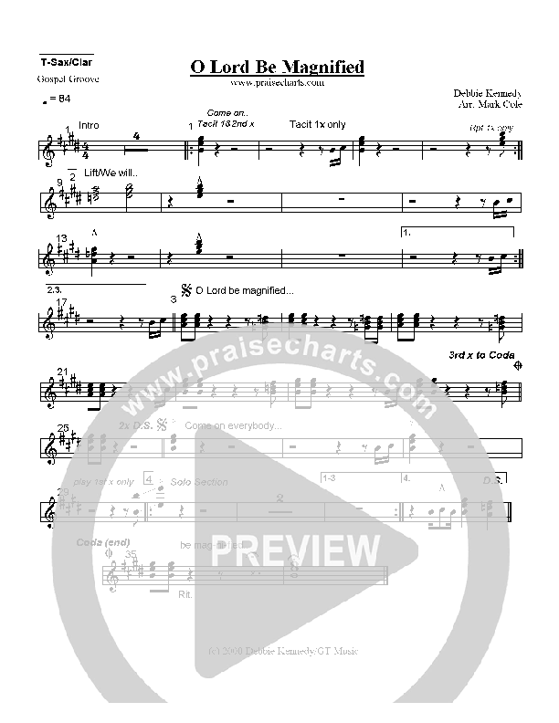 O Lord Be Magnified Tenor Sax/Clarinet (Mark Cole)