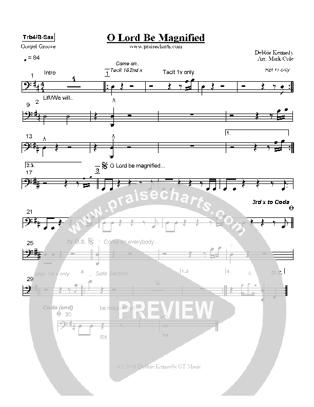 O Lord Be Magnified Trombone 4/Bari Sax (Mark Cole)