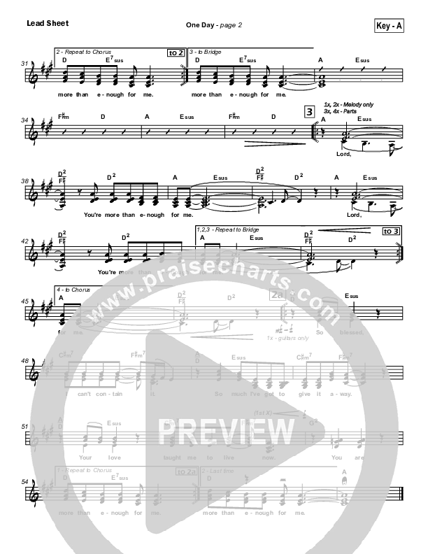 One Day Lead Sheet (SAT) (Hillsong Worship)