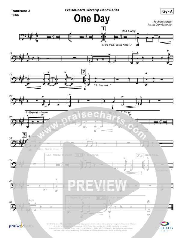 One Day Trombone 3/Tuba (Hillsong Worship)