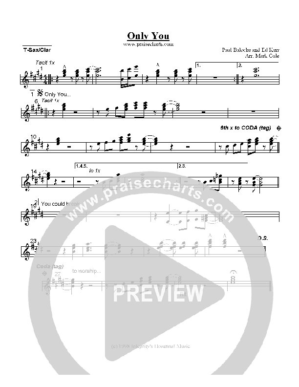 Only You Tenor Sax/Clarinet (Paul Baloche)