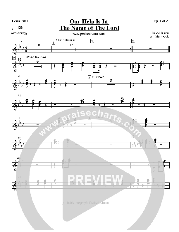 Our Help is in the Name of the Lord Tenor Sax/Clarinet (David Baroni)