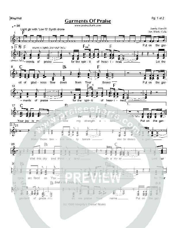 Garments of Praise Lead Sheet (SAT) (Robin Mark)