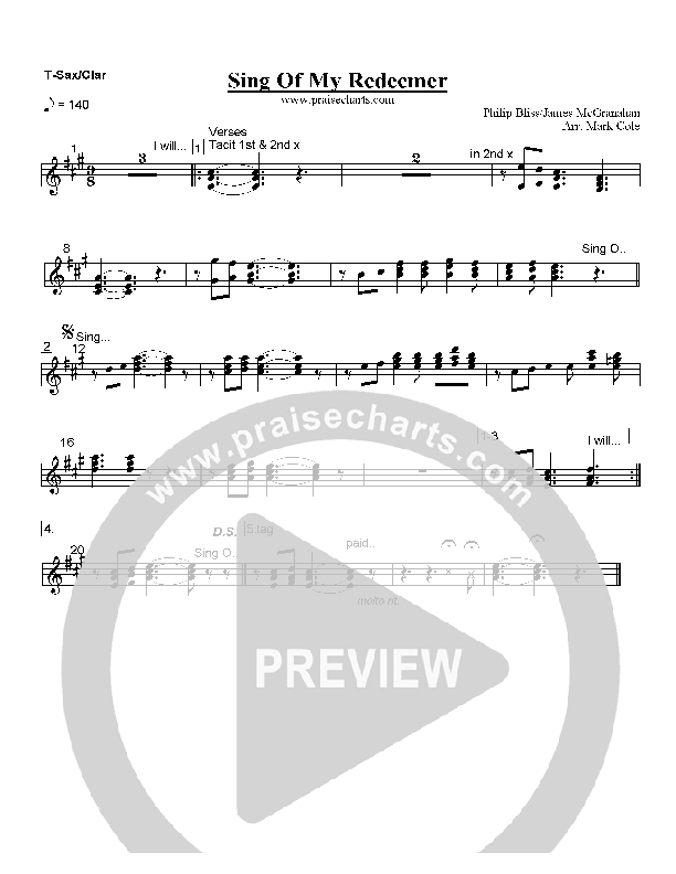 Sing of My Redeemer Tenor Sax/Clarinet (Mark Cole)
