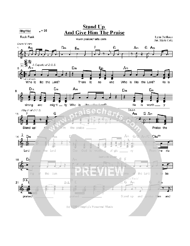 Stand Up and Give Him the Praise Lead Sheet (Lynn DeShazo)