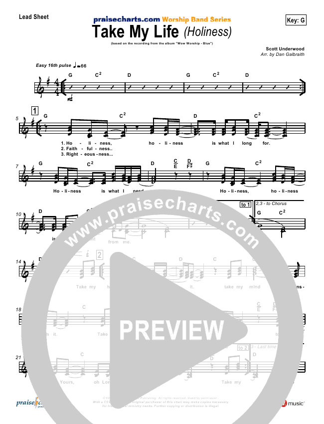 Take My Life Sheet Music PDF (Scott Underwood) - PraiseCharts