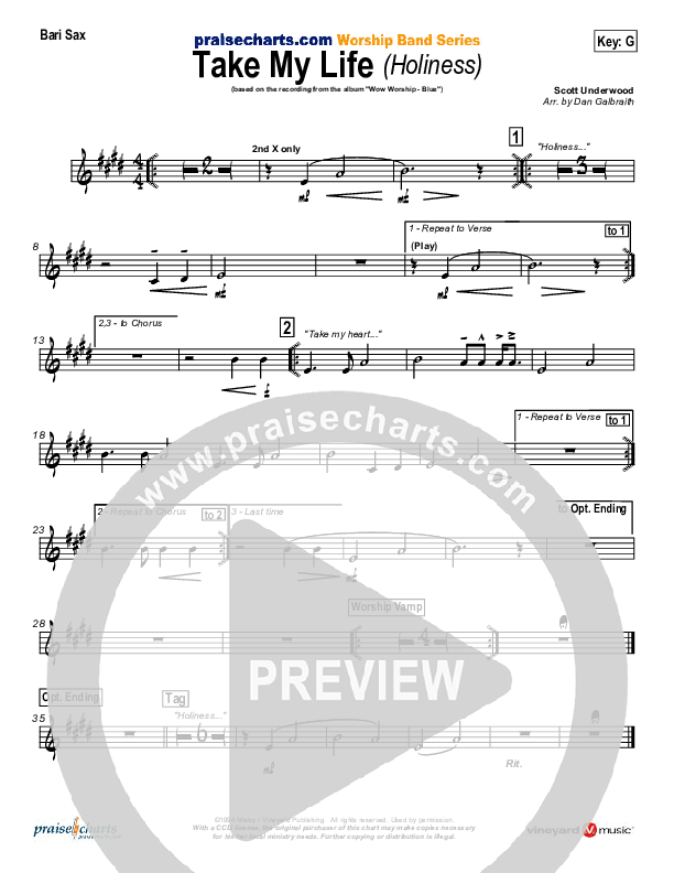 Take My Life Bari Sax (Scott Underwood)