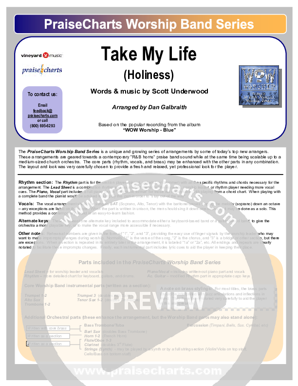 Take My Life Orchestration (Scott Underwood)