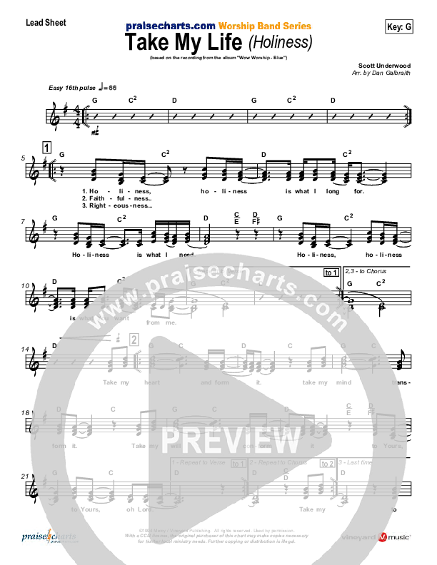 Take My Life Lead Sheet (Scott Underwood)