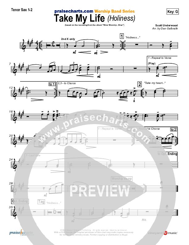 Take My Life Tenor Sax 1/2 (Scott Underwood)