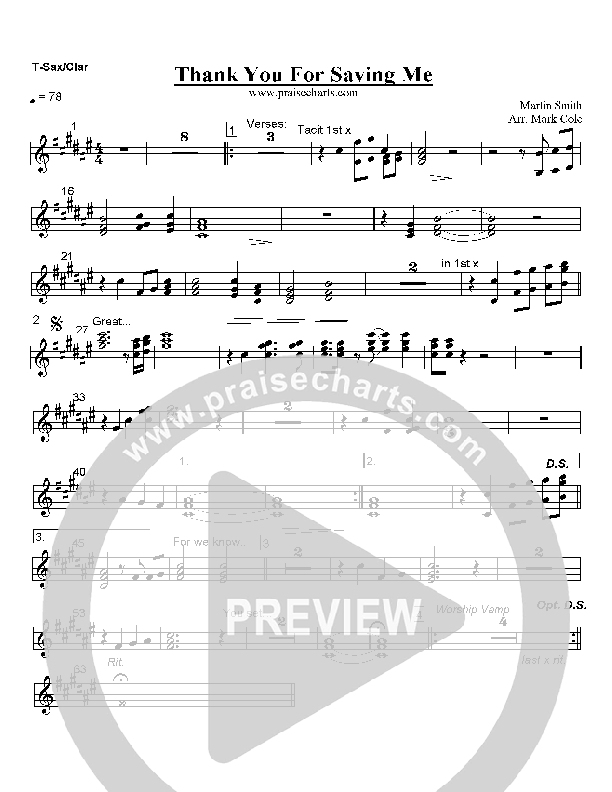 Thank You For Saving Me Tenor Sax/Clarinet (Delirious)