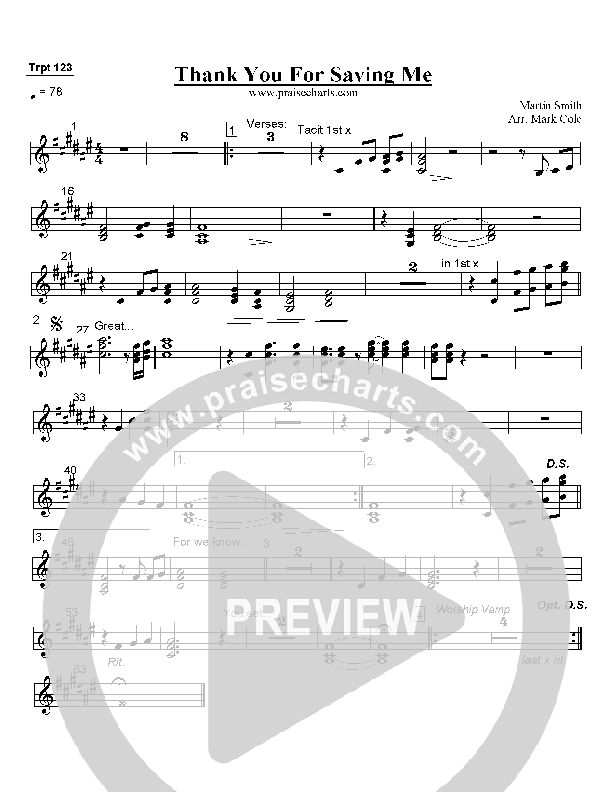 Thank You For Saving Me Trumpet 1/2/3 (Delirious)