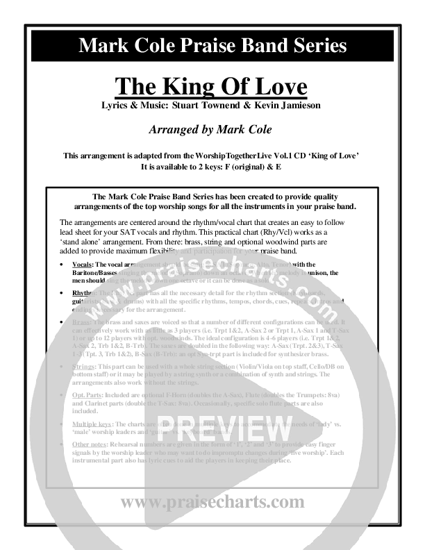 The King of Love Cover Sheet (Stuart Townend)