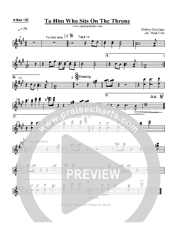 To Him Who Sits On The Throne Alto Sax 1/2 (Debbye Graafsma)