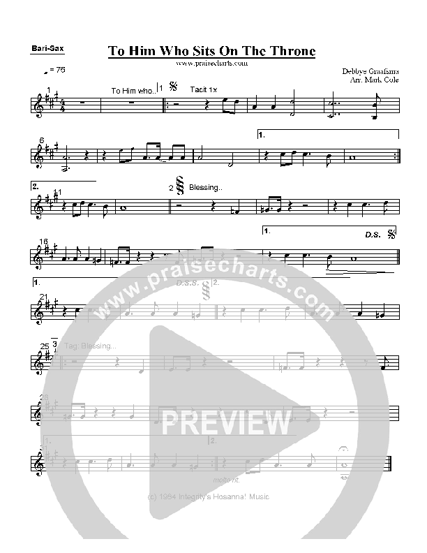 To Him Who Sits On The Throne Bari Sax (Debbye Graafsma)