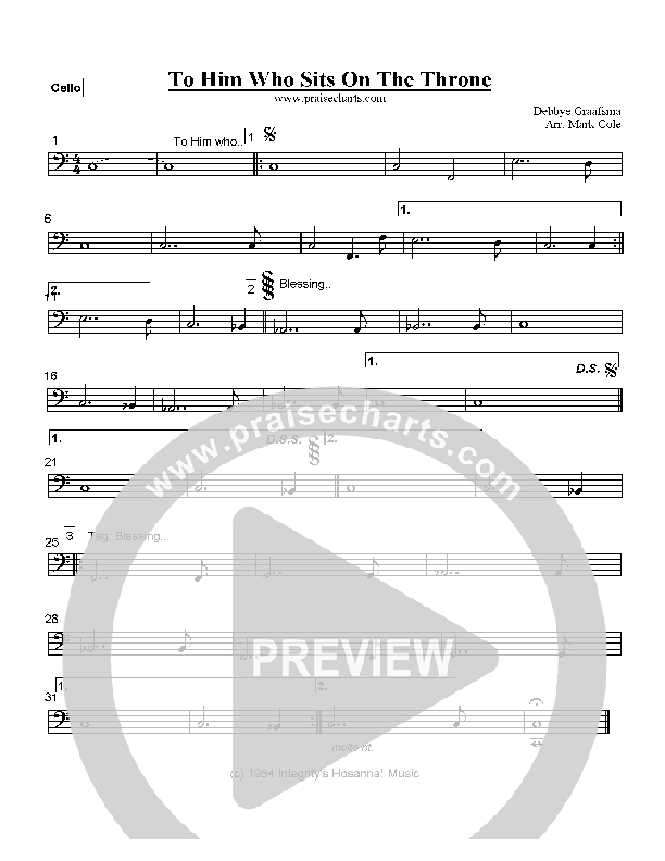 To Him Who Sits On The Throne Cello (Debbye Graafsma)