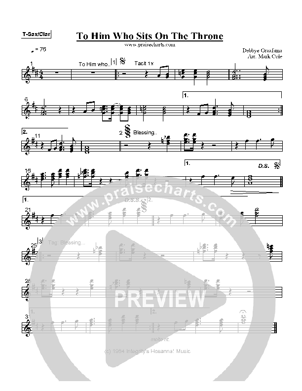 To Him Who Sits On The Throne Tenor Sax/Clarinet (Debbye Graafsma)