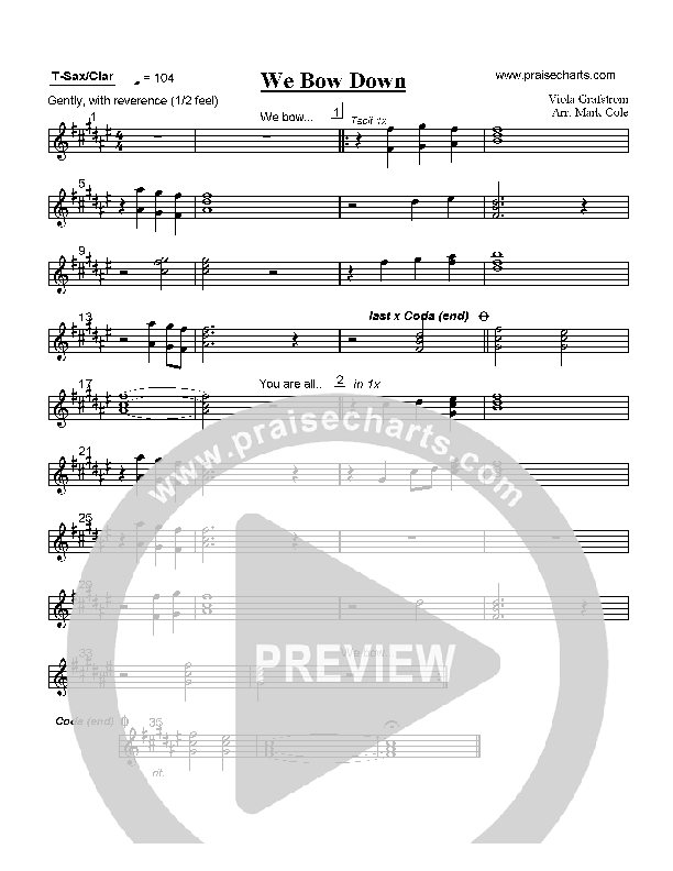 We Bow Down Tenor Sax/Clarinet (Viola Grafstrom)