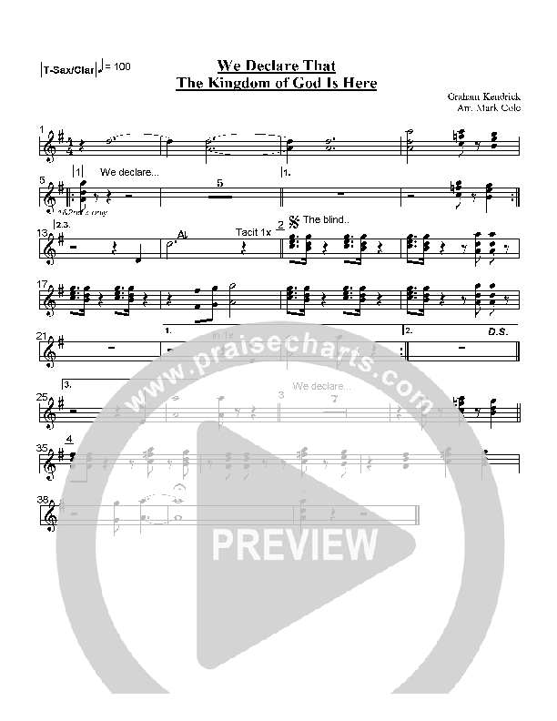 We Declare that the Kingdom of God is Here Tenor Sax/Clarinet (Graham Kendrick)