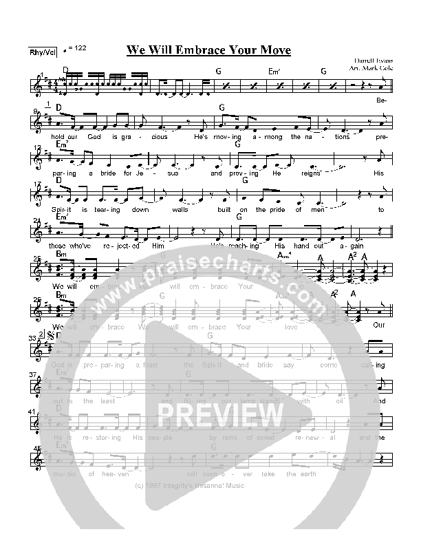 We Will Embrace Your Move Lead Sheet (Darrell Evans)