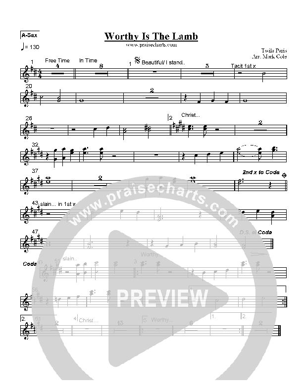 Worthy Is The Lamb Alto Sax (Twila Paris)