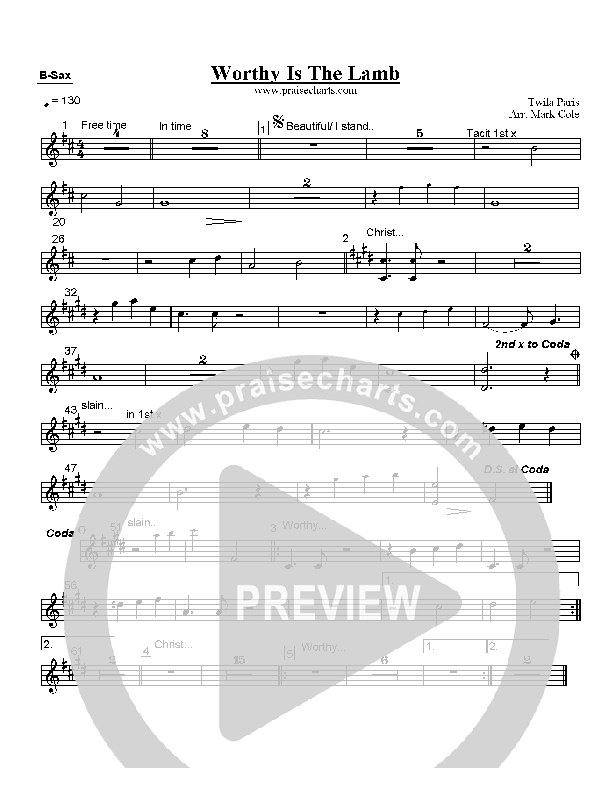 Worthy Is The Lamb Bari Sax (Twila Paris)