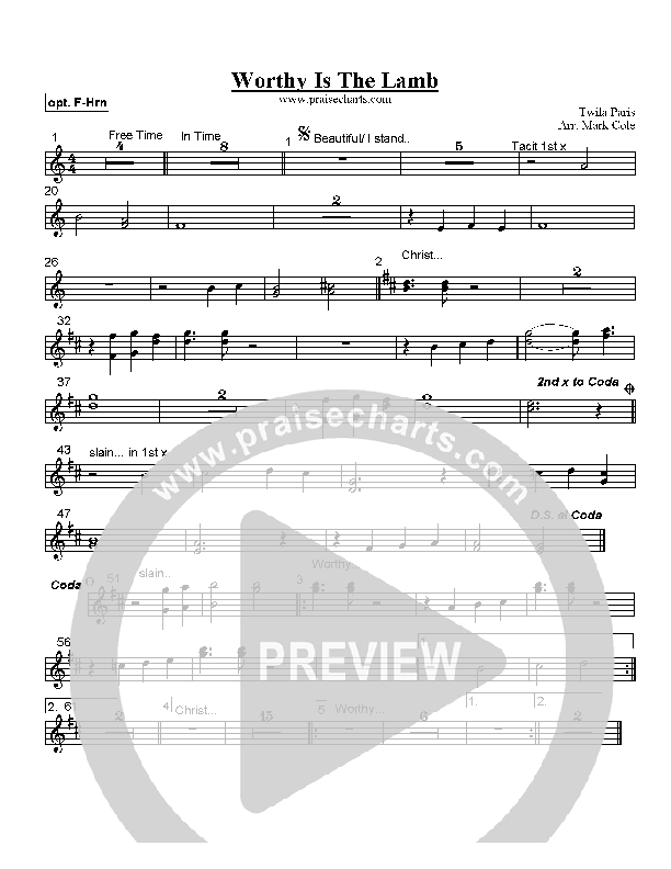 Worthy Is The Lamb French Horn (Twila Paris)