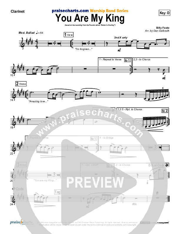 You Are My King (Amazing Love) Clarinet (Christy Nockels)