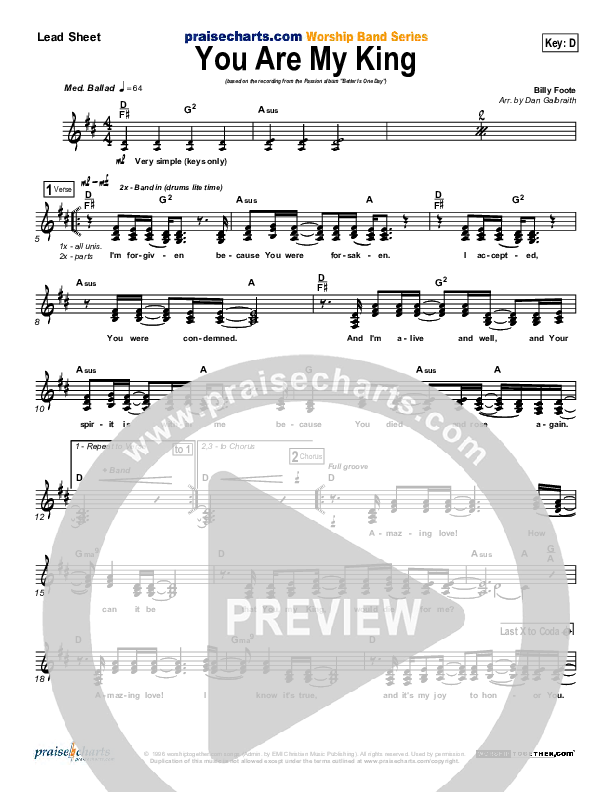 You Are My King (Amazing Love) Lead Sheet (Christy Nockels)