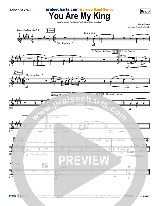 You Are My King (Amazing Love) Tenor Sax 1/2 (Christy Nockels)