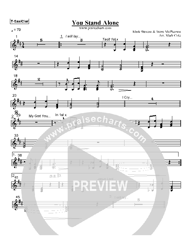 You Stand Alone Tenor Sax/Clarinet (Hillsong Worship)