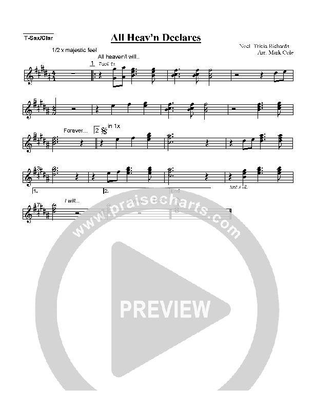 All Heaven Declares Tenor Sax/Clarinet (Noel Richards / Tricia Richarts)