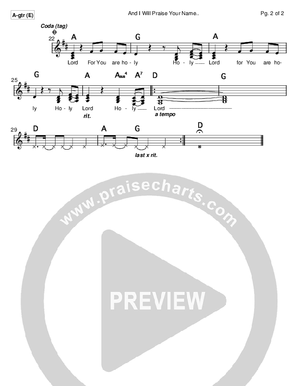 And I Will Praise Your Name Lead Sheet (Mark Cole)